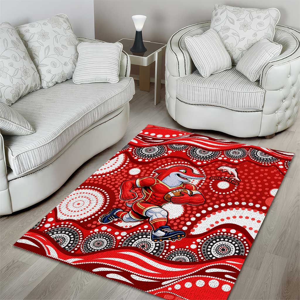 Dolphins Area Rug Aboriginal Dot Pattern - Rugby Mascot Heritage Pride