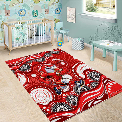 Dolphins Area Rug Aboriginal Dot Pattern - Rugby Mascot Heritage Pride