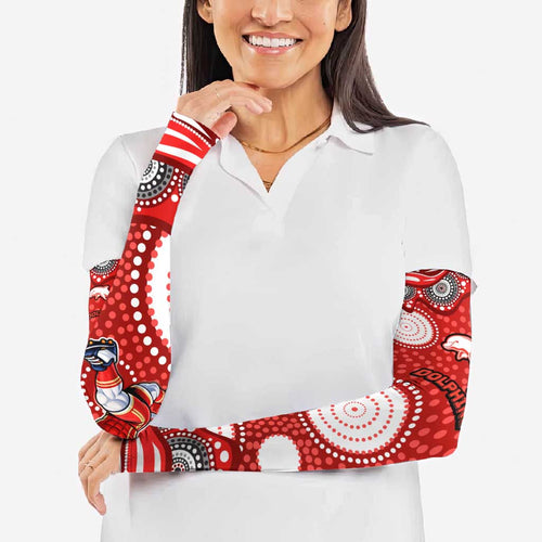 Dolphins Arm Sleeves Aboriginal Dot Pattern - Rugby Mascot Heritage Pride