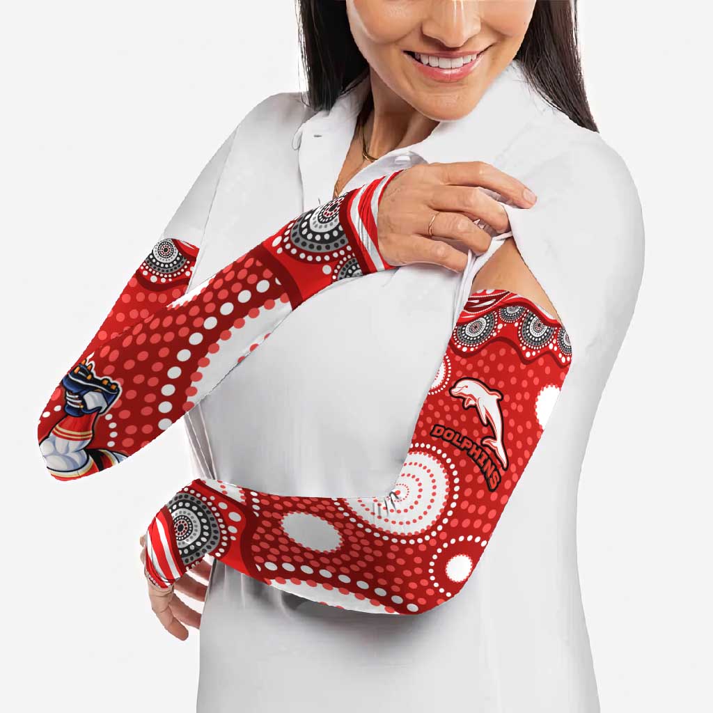 Dolphins Arm Sleeves Aboriginal Dot Pattern - Rugby Mascot Heritage Pride