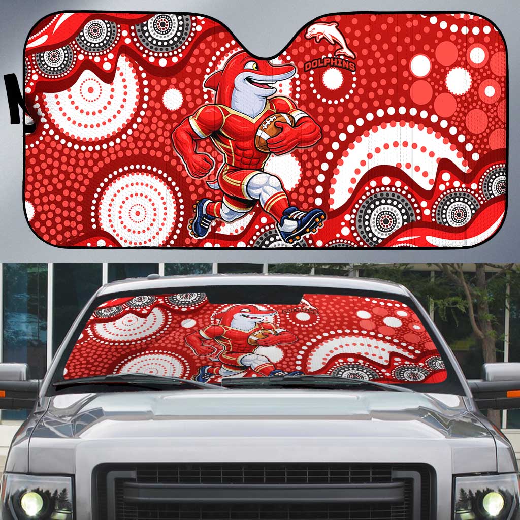 Dolphins Auto Sun Shade Aboriginal Dot Pattern - Rugby Mascot Heritage Pride