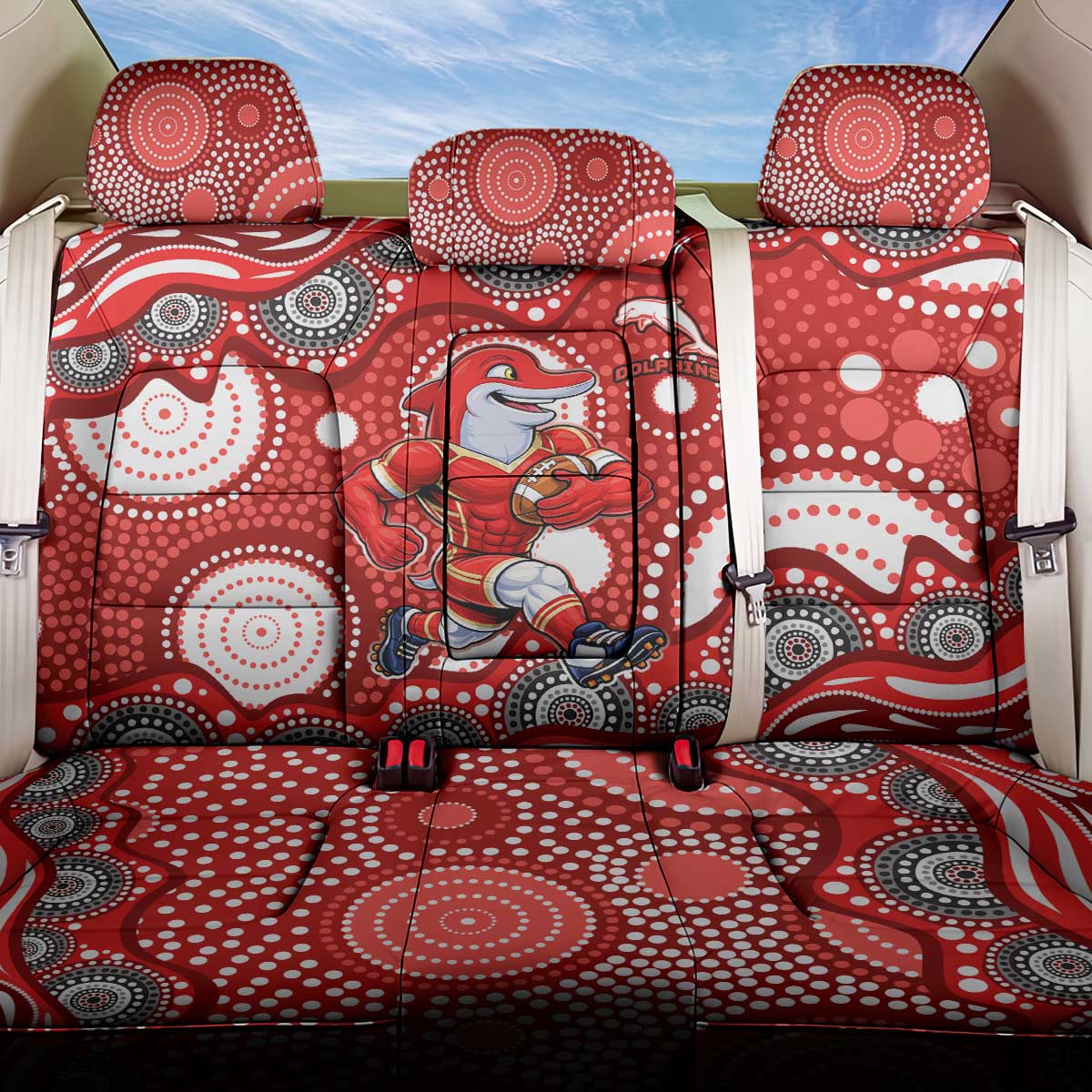 Dolphins Back Car Seat Cover Aboriginal Dot Pattern - Rugby Mascot Heritage Pride