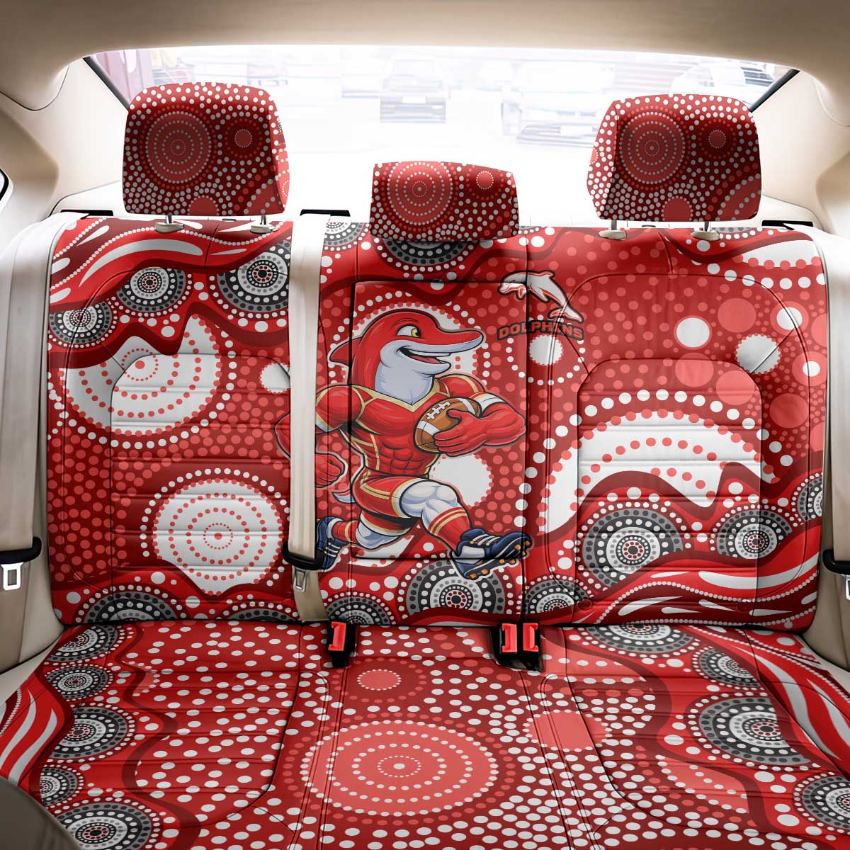 Dolphins Back Car Seat Cover Aboriginal Dot Pattern - Rugby Mascot Heritage Pride