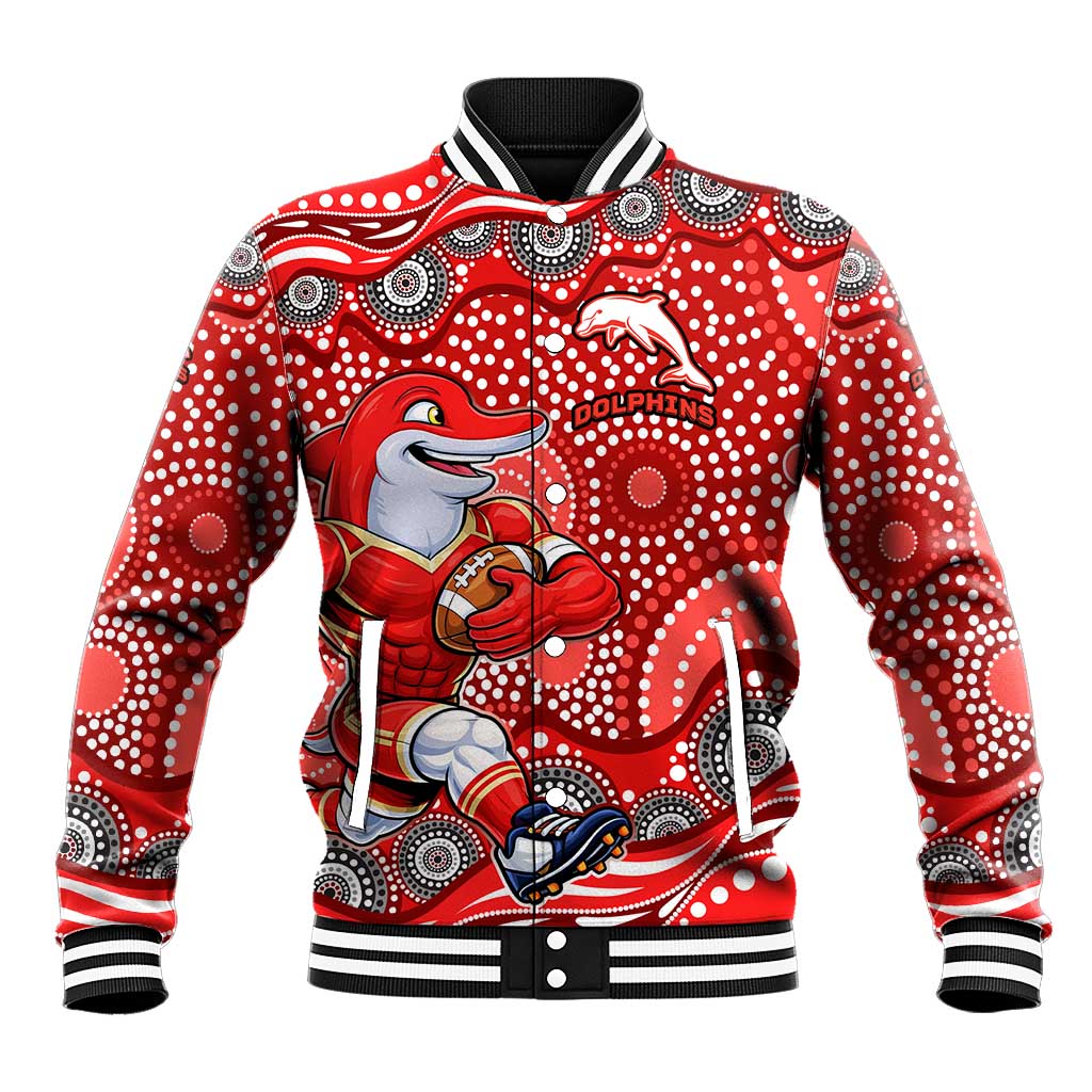 Dolphins Baseball Jacket Aboriginal Dot Pattern - Rugby Mascot Heritage Pride