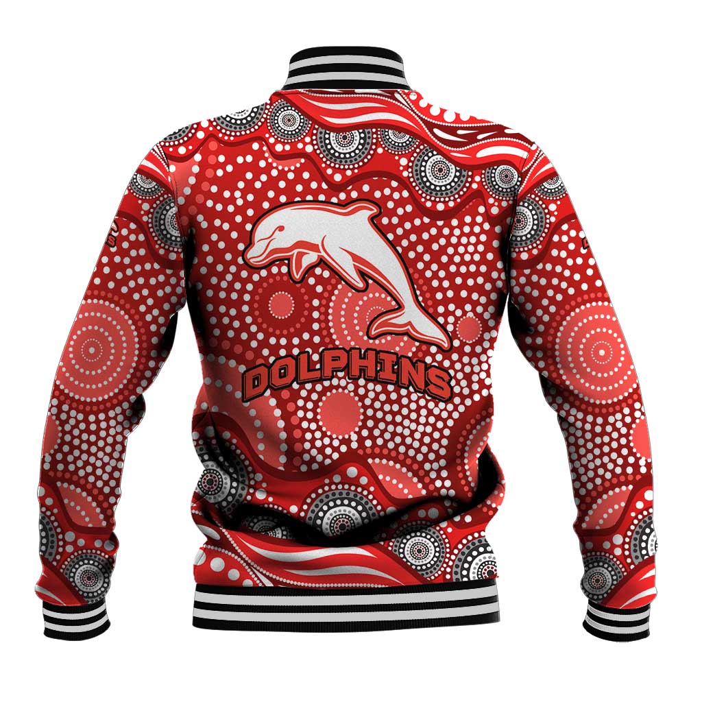 Dolphins Baseball Jacket Aboriginal Dot Pattern - Rugby Mascot Heritage Pride