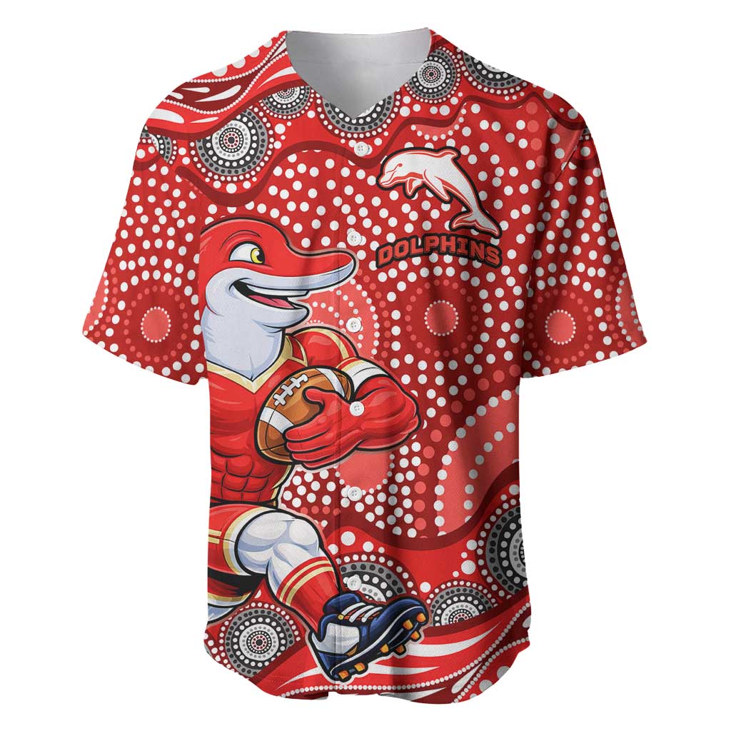 Dolphins Baseball Jersey Aboriginal Dot Pattern - Rugby Mascot Heritage Pride
