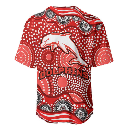 Dolphins Baseball Jersey Aboriginal Dot Pattern - Rugby Mascot Heritage Pride