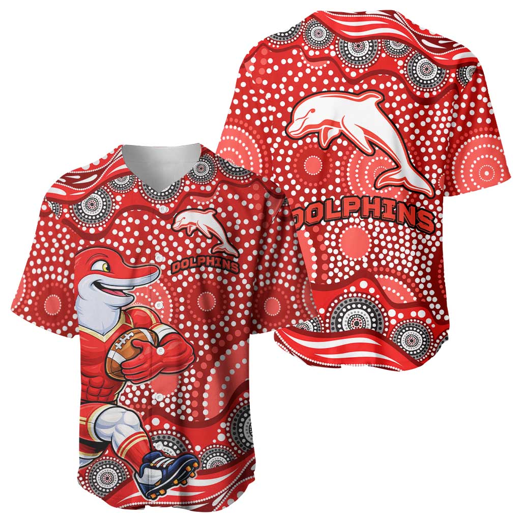 Dolphins Baseball Jersey Aboriginal Dot Pattern - Rugby Mascot Heritage Pride