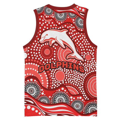 Dolphins Basketball Jersey Aboriginal Dot Pattern - Rugby Mascot Heritage Pride