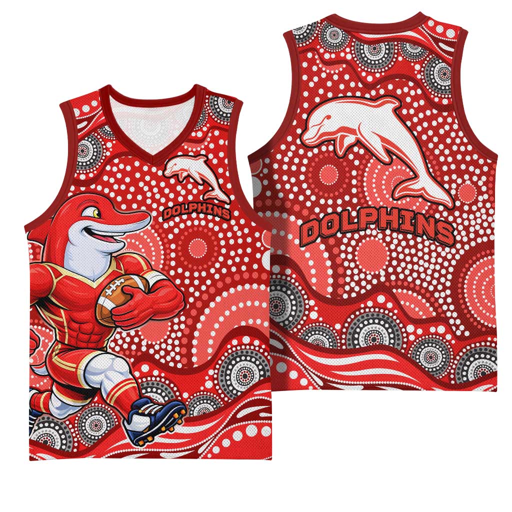 Dolphins Basketball Jersey Aboriginal Dot Pattern - Rugby Mascot Heritage Pride