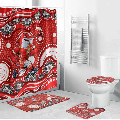 Dolphins Bathroom Set Aboriginal Dot Pattern - Rugby Mascot Heritage Pride
