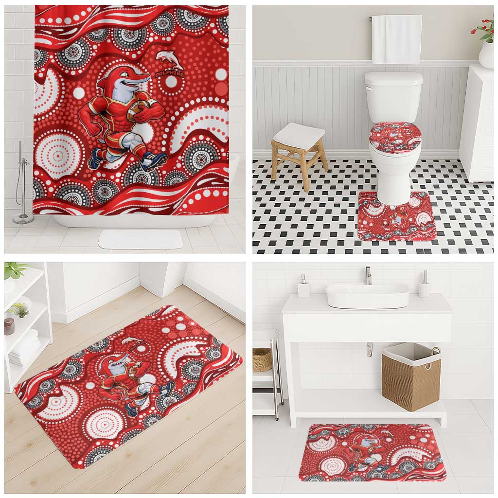 Dolphins Bathroom Set Aboriginal Dot Pattern - Rugby Mascot Heritage Pride
