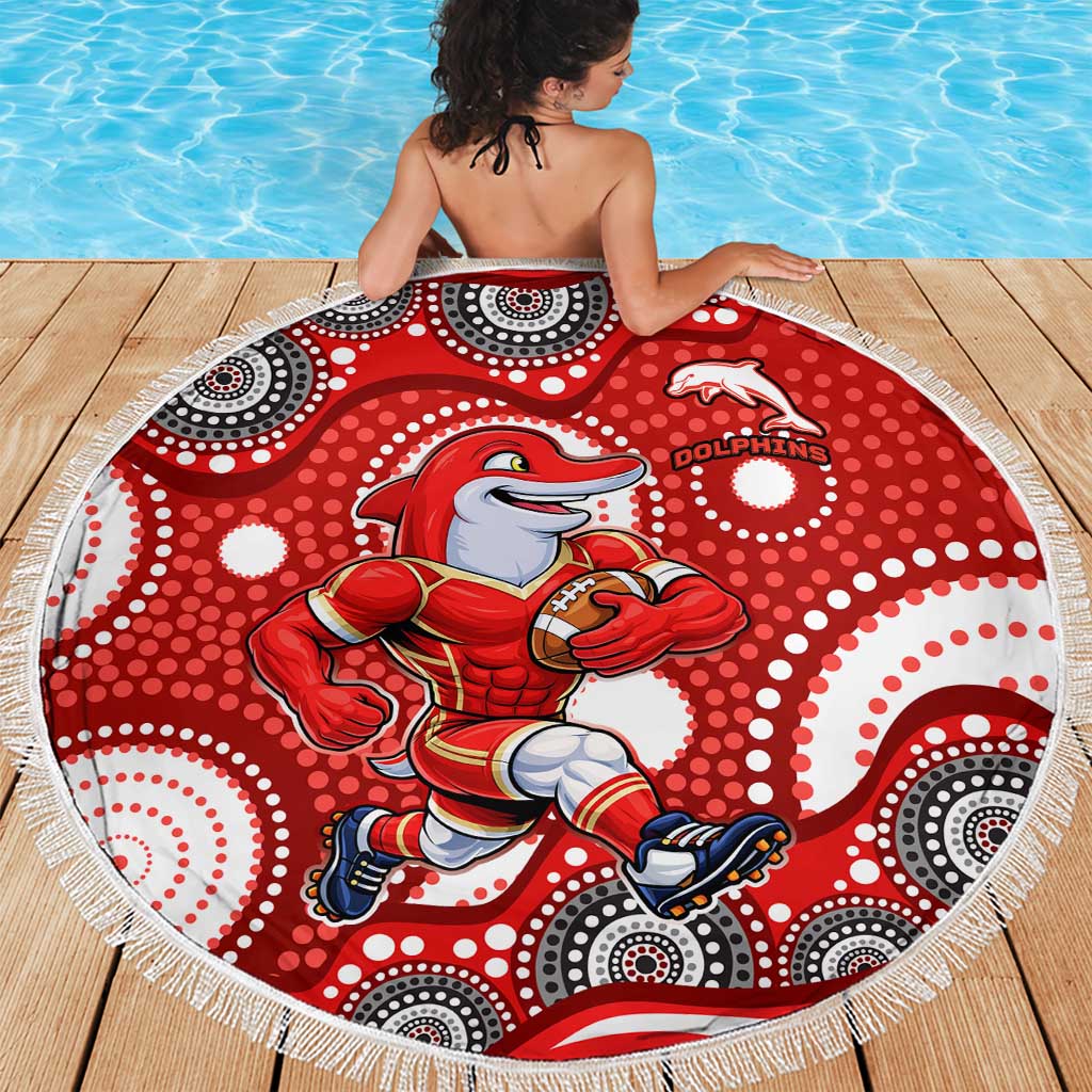 Dolphins Beach Blanket Aboriginal Dot Pattern - Rugby Mascot Heritage Pride