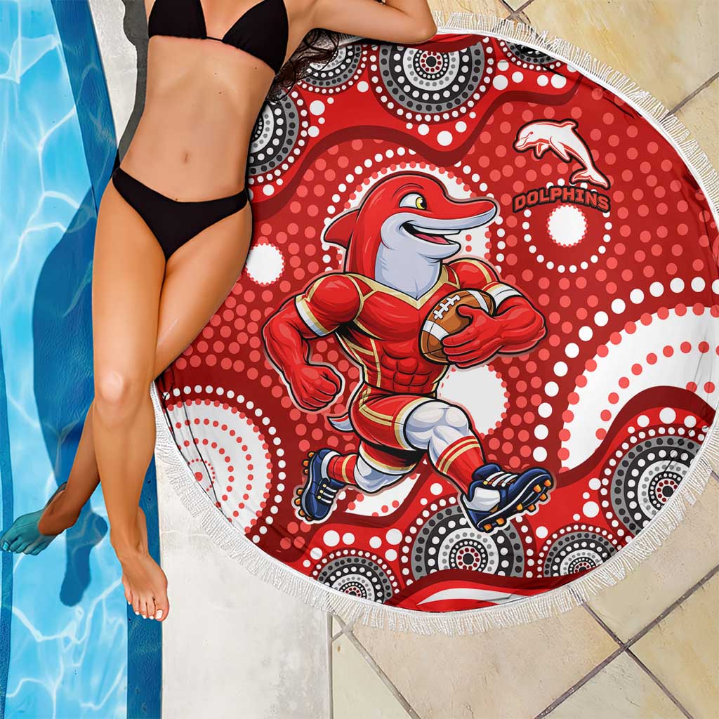 Dolphins Beach Blanket Aboriginal Dot Pattern - Rugby Mascot Heritage Pride