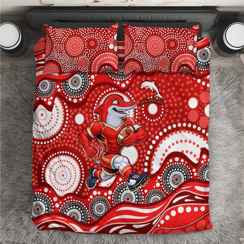 Dolphins Bedding Set Aboriginal Dot Pattern - Rugby Mascot Heritage Pride