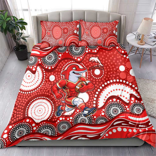 Dolphins Bedding Set Aboriginal Dot Pattern - Rugby Mascot Heritage Pride