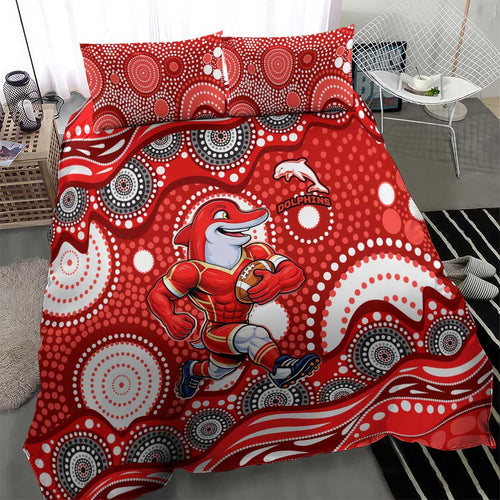 Dolphins Bedding Set Aboriginal Dot Pattern - Rugby Mascot Heritage Pride