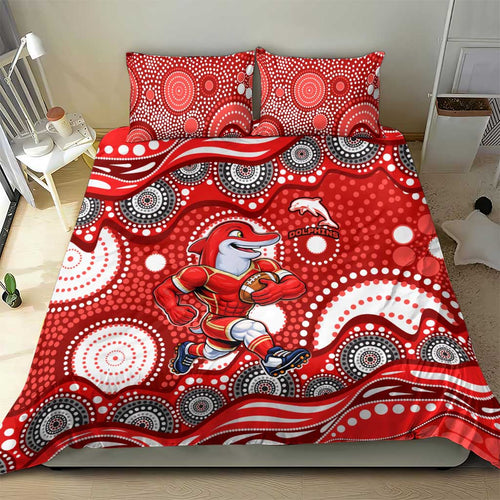 Dolphins Bedding Set Aboriginal Dot Pattern - Rugby Mascot Heritage Pride