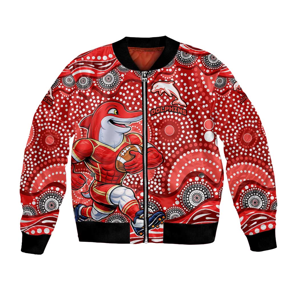 Dolphins Bomber Jacket Aboriginal Dot Pattern - Rugby Mascot Heritage Pride