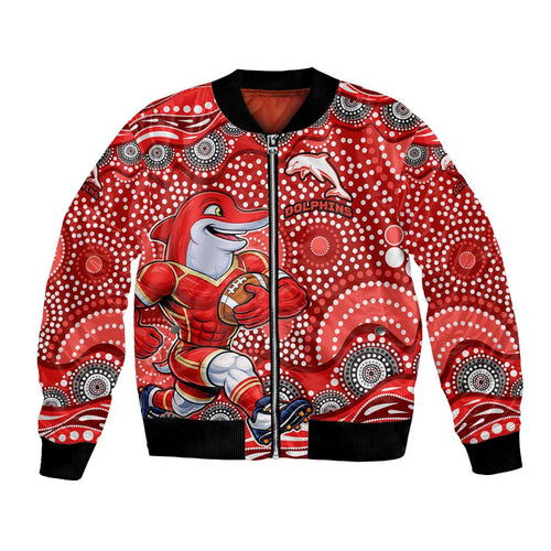Dolphins Bomber Jacket Aboriginal Dot Pattern - Rugby Mascot Heritage Pride