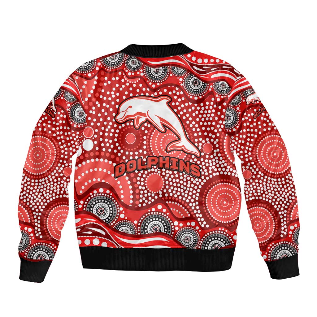 Dolphins Bomber Jacket Aboriginal Dot Pattern - Rugby Mascot Heritage Pride