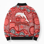 Dolphins Bomber Puffer Jacket Aboriginal Dot Pattern - Rugby Mascot Heritage Pride
