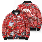 Dolphins Bomber Puffer Jacket Aboriginal Dot Pattern - Rugby Mascot Heritage Pride