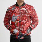 Dolphins Bomber Puffer Jacket Aboriginal Dot Pattern - Rugby Mascot Heritage Pride
