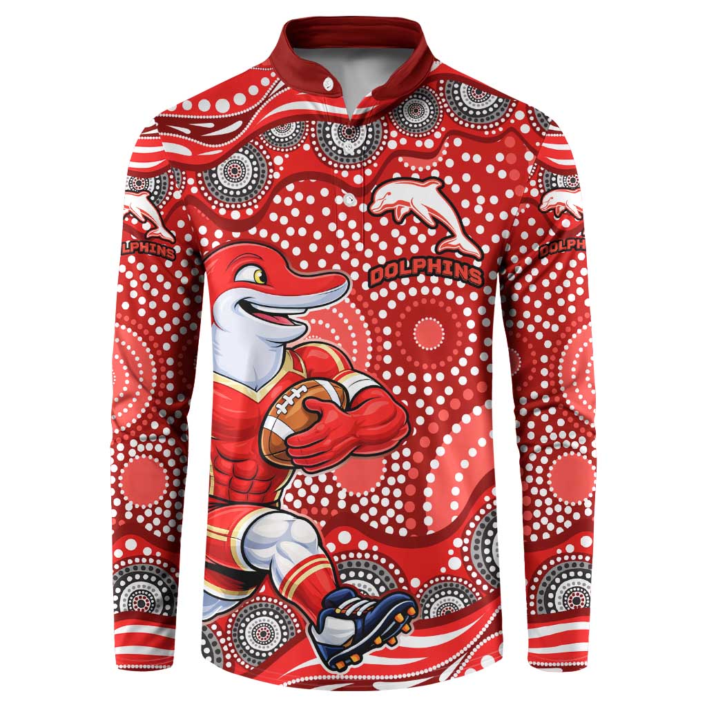 Dolphins Button Sweatshirt Aboriginal Dot Pattern - Rugby Mascot Heritage Pride