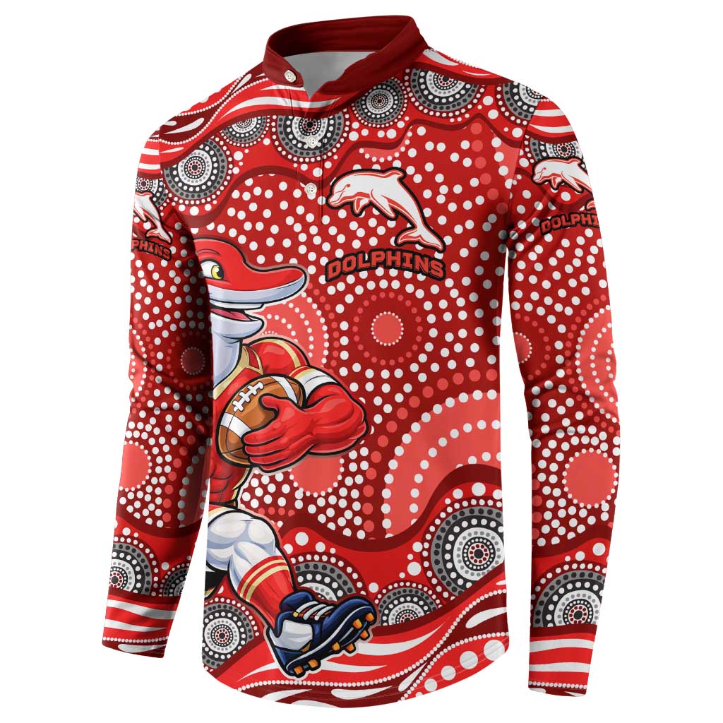 Dolphins Button Sweatshirt Aboriginal Dot Pattern - Rugby Mascot Heritage Pride