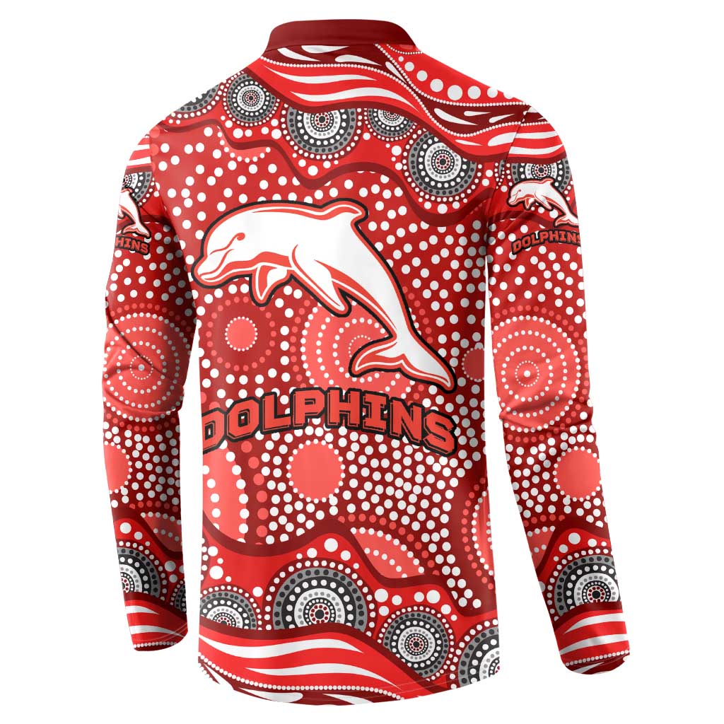 Dolphins Button Sweatshirt Aboriginal Dot Pattern - Rugby Mascot Heritage Pride