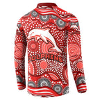 Dolphins Button Sweatshirt Aboriginal Dot Pattern - Rugby Mascot Heritage Pride