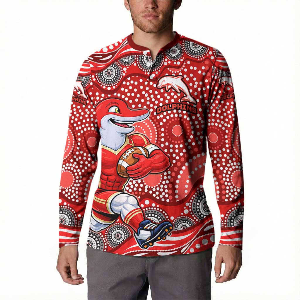 Dolphins Button Sweatshirt Aboriginal Dot Pattern - Rugby Mascot Heritage Pride
