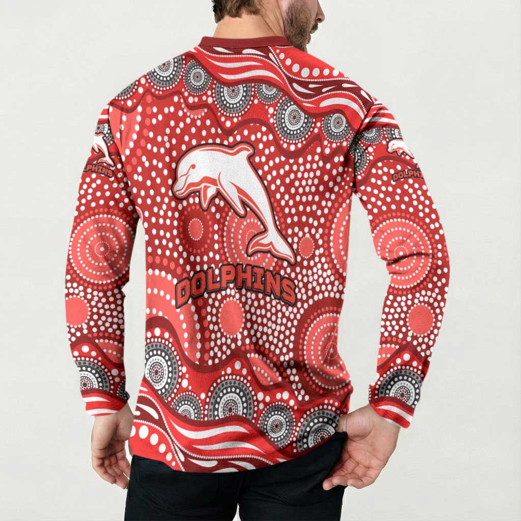 Dolphins Button Sweatshirt Aboriginal Dot Pattern - Rugby Mascot Heritage Pride