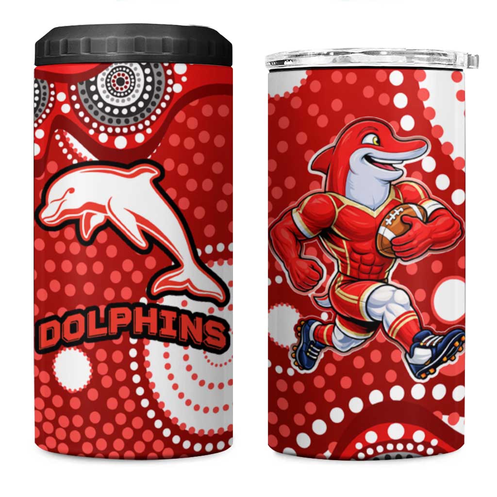 Dolphins 4 in 1 Can Cooler Tumbler Aboriginal Dot Pattern - Rugby Mascot Heritage Pride