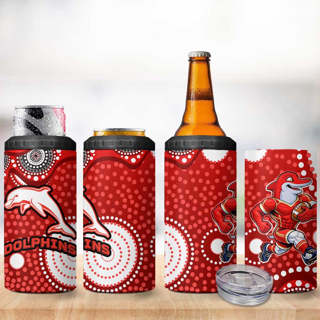 Dolphins 4 in 1 Can Cooler Tumbler Aboriginal Dot Pattern - Rugby Mascot Heritage Pride