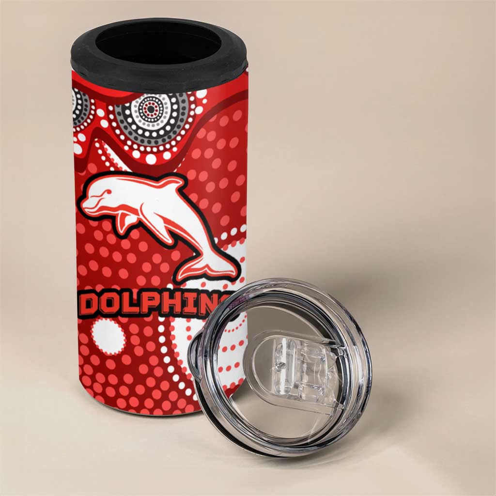 Dolphins 4 in 1 Can Cooler Tumbler Aboriginal Dot Pattern - Rugby Mascot Heritage Pride