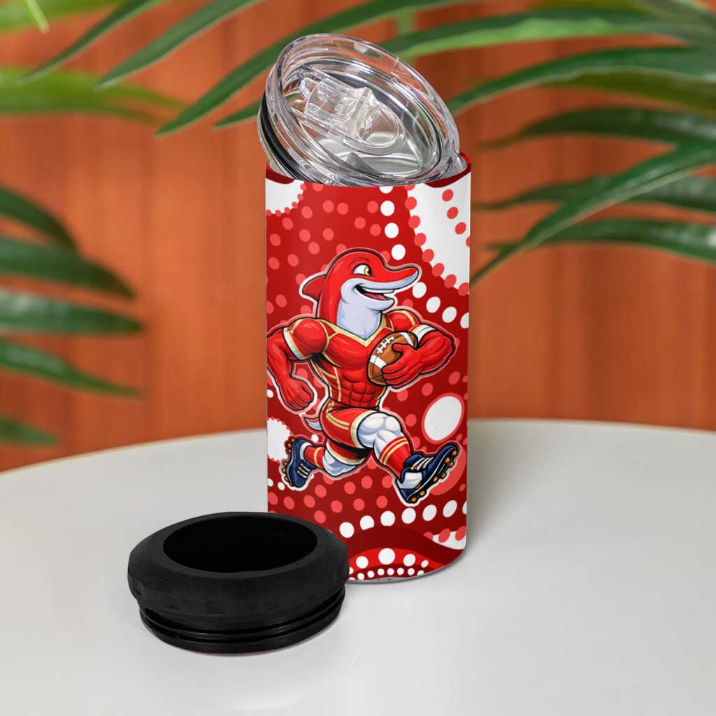 Dolphins 4 in 1 Can Cooler Tumbler Aboriginal Dot Pattern - Rugby Mascot Heritage Pride