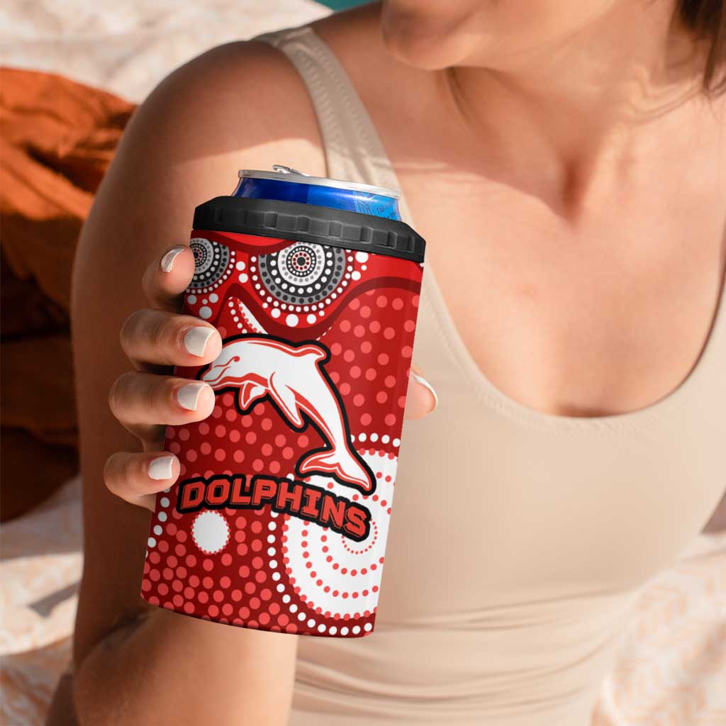 Dolphins 4 in 1 Can Cooler Tumbler Aboriginal Dot Pattern - Rugby Mascot Heritage Pride