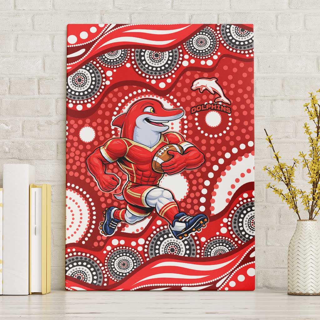Dolphins Canvas Wall Art Aboriginal Dot Pattern - Rugby Mascot Heritage Pride
