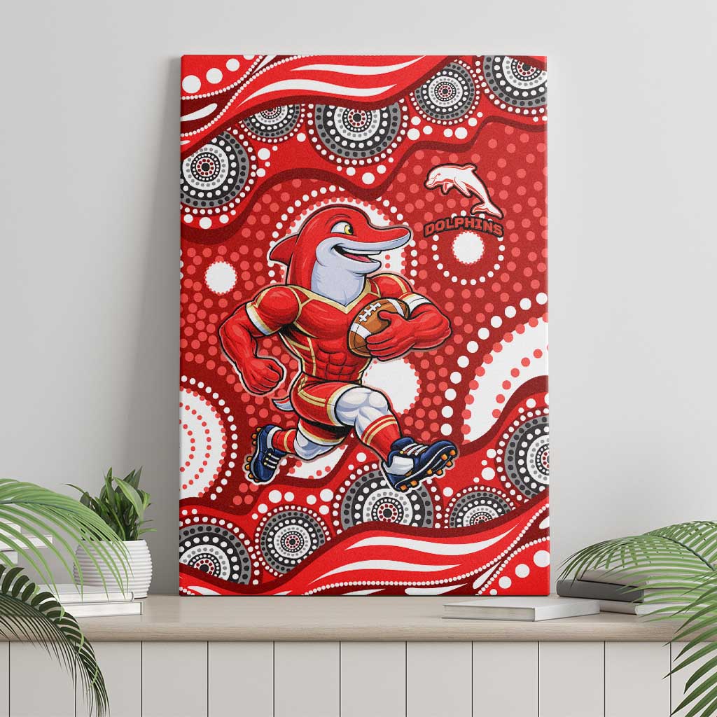 Dolphins Canvas Wall Art Aboriginal Dot Pattern - Rugby Mascot Heritage Pride