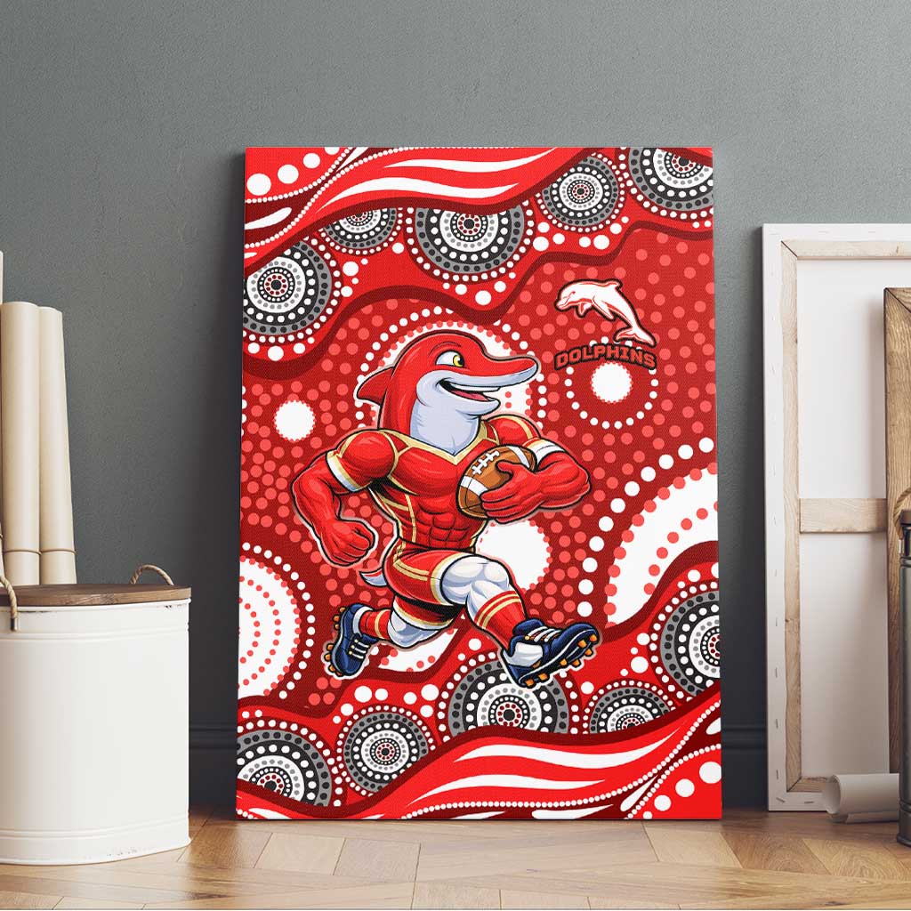 Dolphins Canvas Wall Art Aboriginal Dot Pattern - Rugby Mascot Heritage Pride