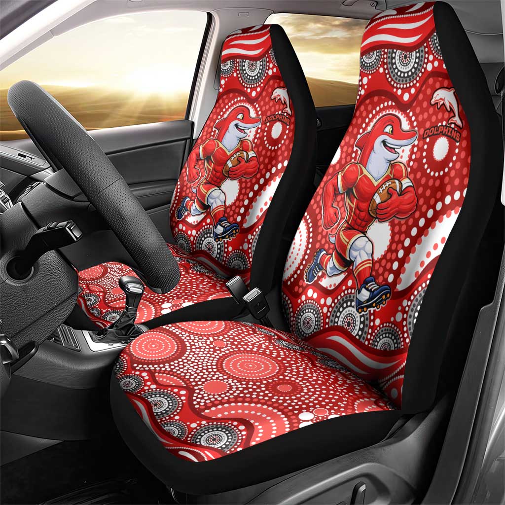 Dolphins Car Seat Cover Aboriginal Dot Pattern - Rugby Mascot Heritage Pride