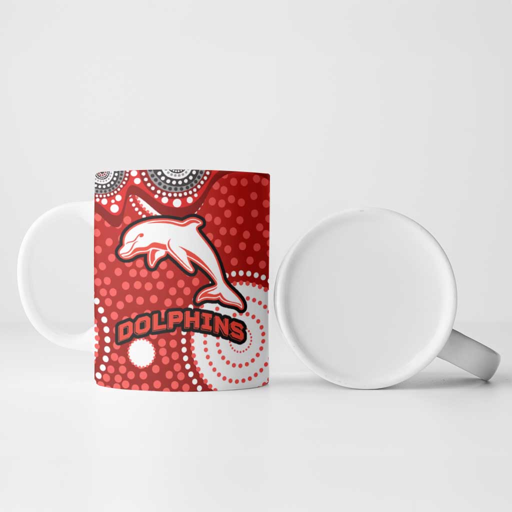 Dolphins Ceramic Mug Aboriginal Dot Pattern - Rugby Mascot Heritage Pride