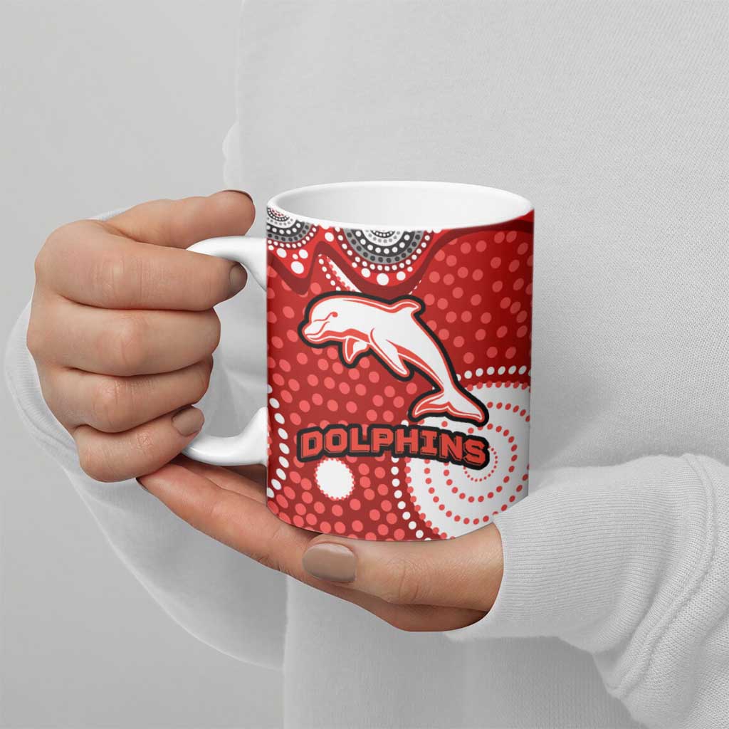 Dolphins Ceramic Mug Aboriginal Dot Pattern - Rugby Mascot Heritage Pride