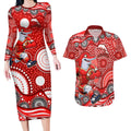 Dolphins Couples Matching Long Sleeve Bodycon Dress and Hawaiian Shirt Aboriginal Dot Pattern - Rugby Mascot Heritage Pride