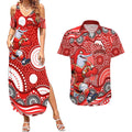 Dolphins Couples Matching Summer Maxi Dress and Hawaiian Shirt Aboriginal Dot Pattern - Rugby Mascot Heritage Pride