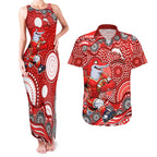 Dolphins Couples Matching Tank Maxi Dress and Hawaiian Shirt Aboriginal Dot Pattern - Rugby Mascot Heritage Pride