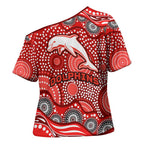 Dolphins Cross Shoulder Shirt Aboriginal Dot Pattern - Rugby Mascot Heritage Pride