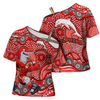 Dolphins Cross Shoulder Shirt Aboriginal Dot Pattern - Rugby Mascot Heritage Pride